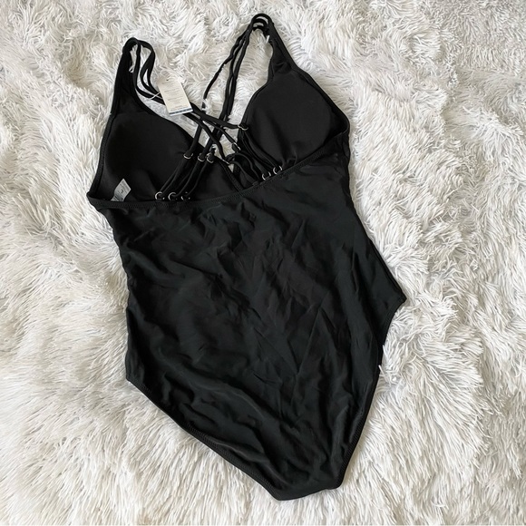 Summermae NWT one piece swimsuit V neck tummy control cross strappy back - Picture 8 of 16